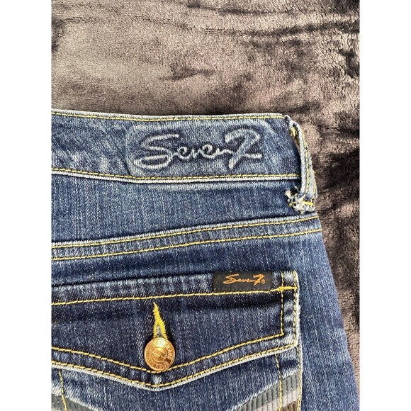 SEVEN 7 Capri Womens Size 6 Dark Wash Embroider Flap Pockets Blue Denim Jeans - Picture 8 of 13
